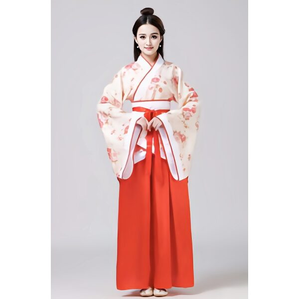 Red Flower Printed Traditional Hanfu Dress (FCC1)