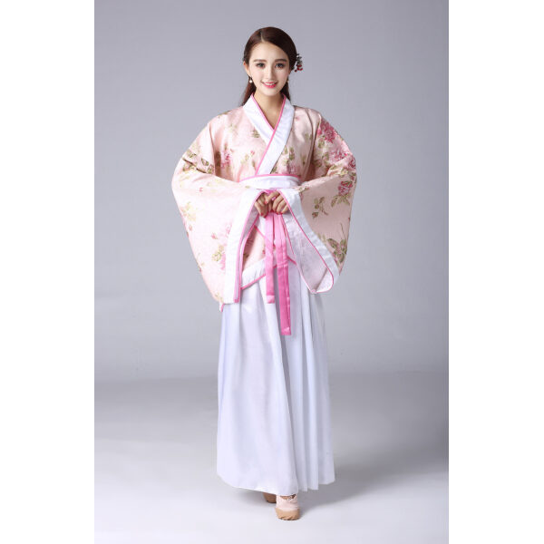 White Hanfu Dress with large floral print (FCC2)
