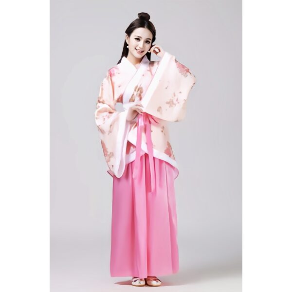 Light Pink Flower Printed Traditional Hanfu Dress (FCC3)
