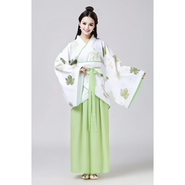 White and Green Flower Embroidered Traditional Hanfu Dress (FCC4)